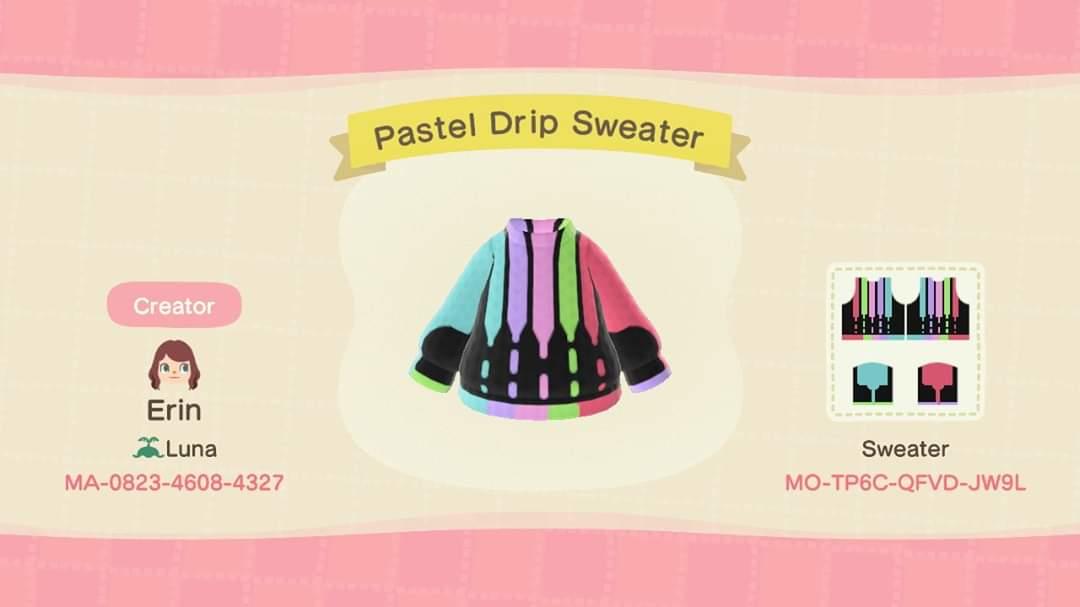 Animal Crossing Design Code: MO-TP6C-QFVD-JW9L Pastel drip sweater