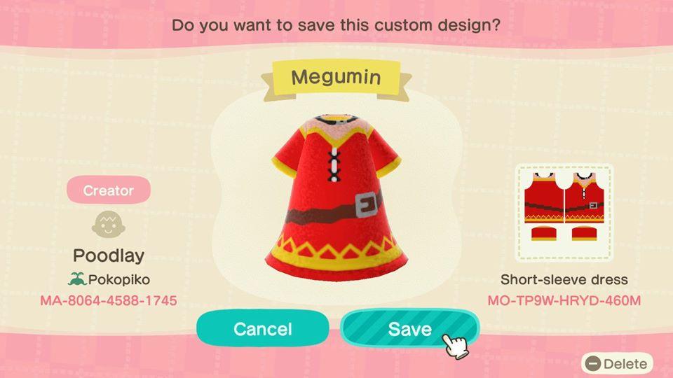 Animal Crossing Design Code: MO-TP9W-HRYD-460M Megumin