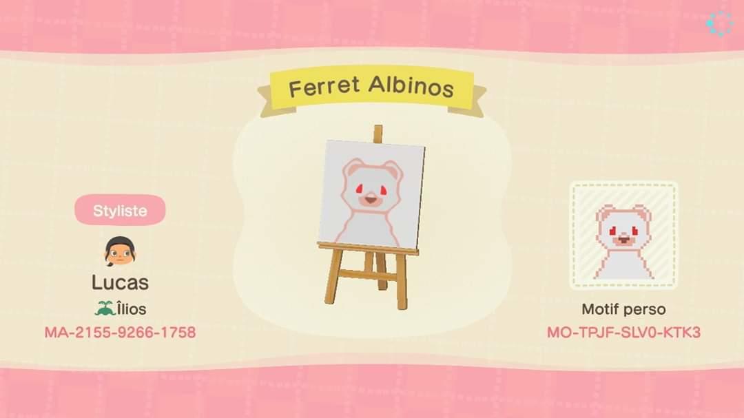 Animal Crossing Design Code: MO-TPJF-SLV0-KTK3 Ferret Albinos