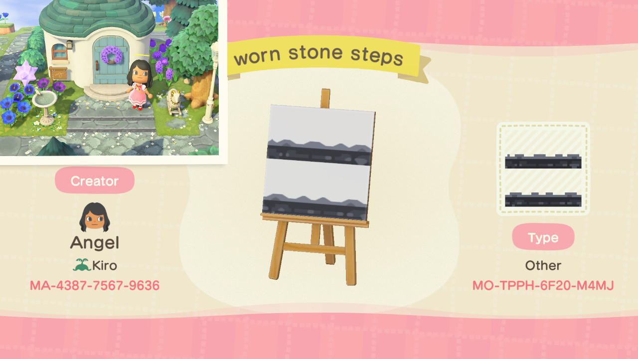Animal Crossing Design Code: MO-TPPH-6F20-M4MJ worn stone steps