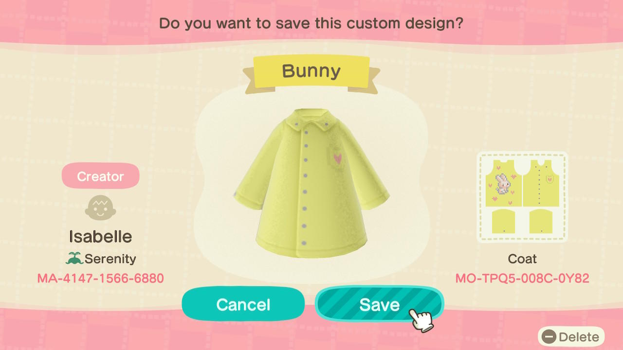 Animal Crossing Design Code: MO-TPQ5-008C-0Y82 Bunny