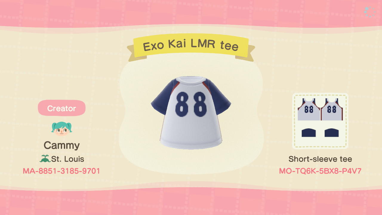 Animal Crossing Design Code: MO-TQ6K-5BX8-P4V7 Exo Kai LMR tee