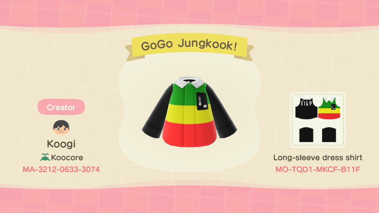 Animal Crossing Design Code: MO-TQD1-MKCF-B11F BTS GoGo Jungkook