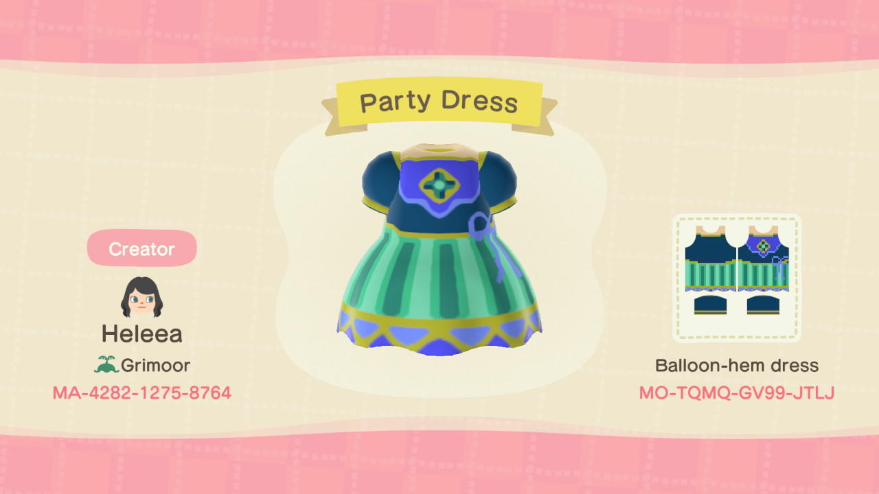 Animal Crossing Design Code: MO-TQMQ-GV99-JTLJ Party Dress