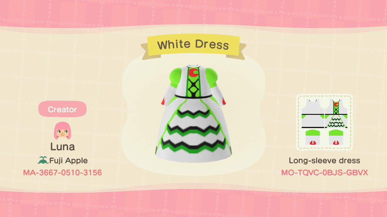 Animal Crossing Design Code: MO-TQVC-0BJS-GBVX White Dress