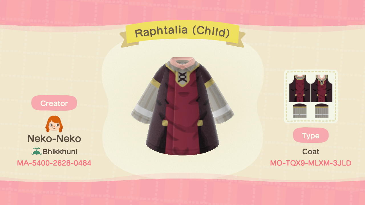 Animal Crossing Design Code: MO-TQX9-MLXM-3JLD Raphtalia (Child)
