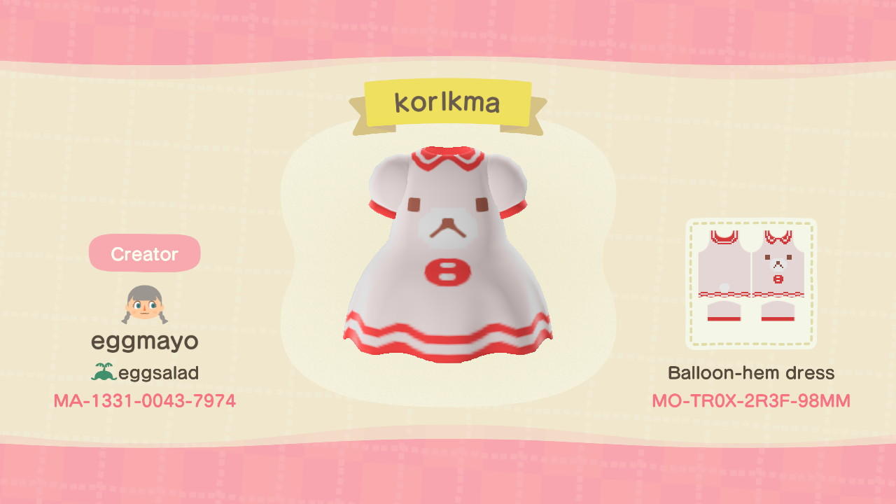 Animal Crossing Design Code: MO-TR0X-2R3F-98MM korilakkuma dress