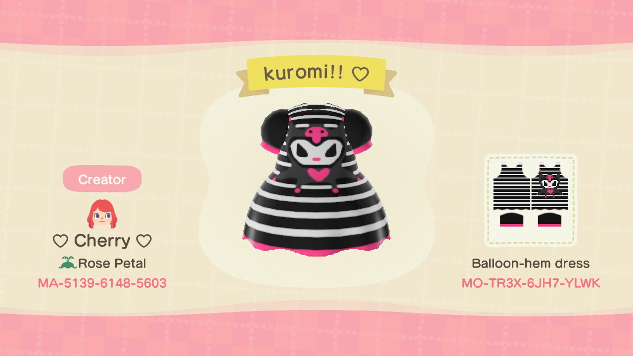 Animal Crossing Design Code: MO-TR3X-6JH7-YLWK Kuromi!