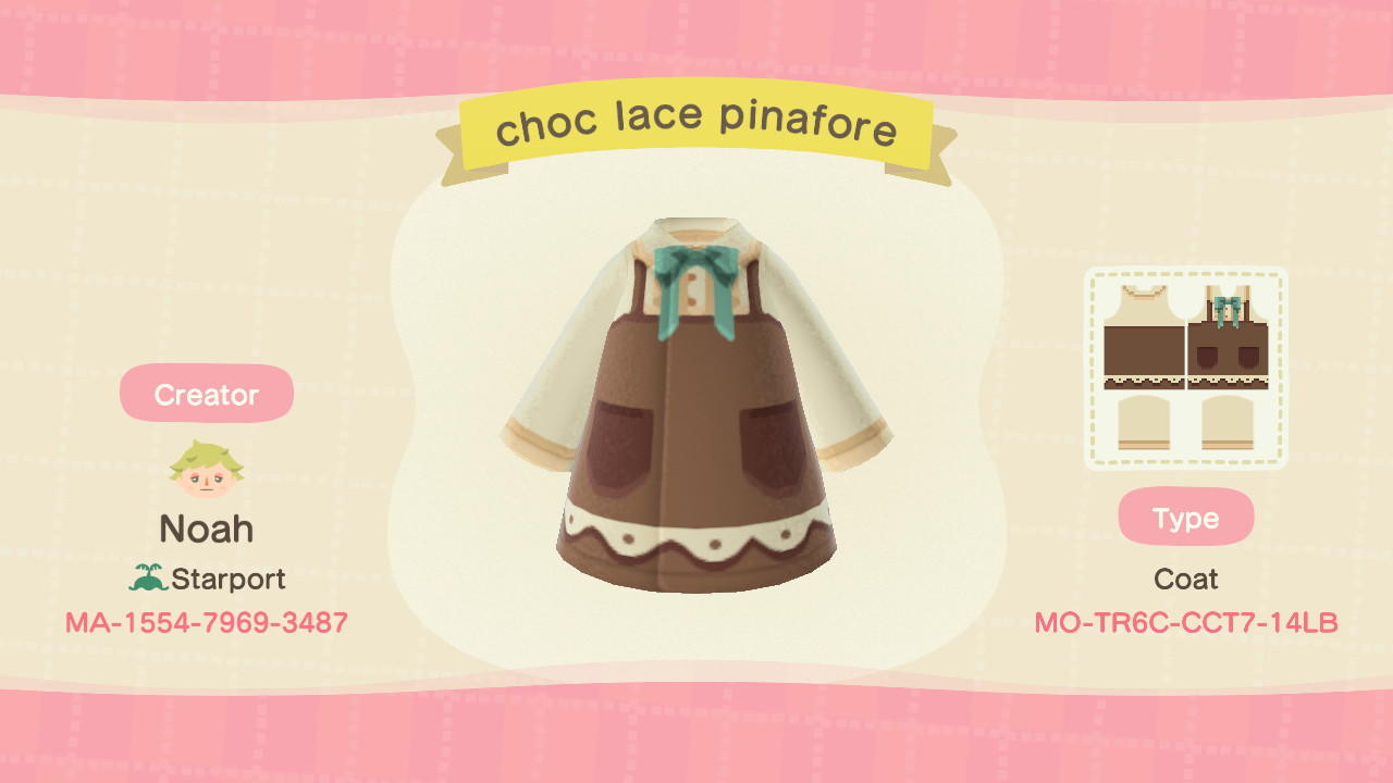 Animal Crossing Design Code: MO-TR6C-CCT7-14LB choc lace pinafore