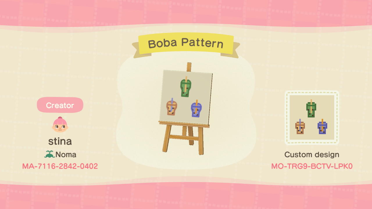 Animal Crossing Design Code: MO-TRG9-BCTV-LPK0 Boba Pattern