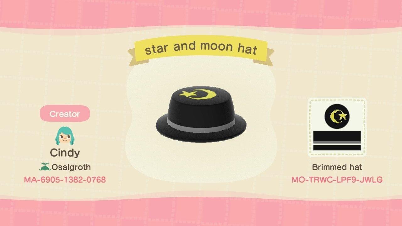 Animal Crossing Design Code: MO-TRWC-LPF9-JWLG Star and Moon Hat