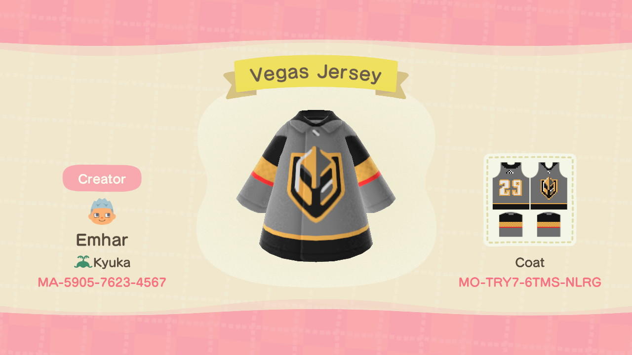 Animal Crossing Design Code: MO-TRY7-6TMS-NLRG Vegas Knights Jersey