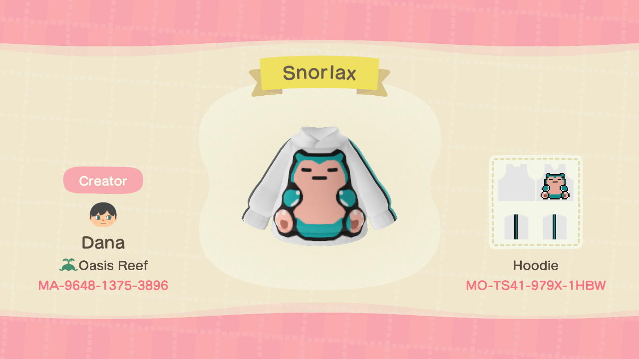 Animal Crossing Design Code: MO-TS41-979X-1HBW SnorlaxHoodie