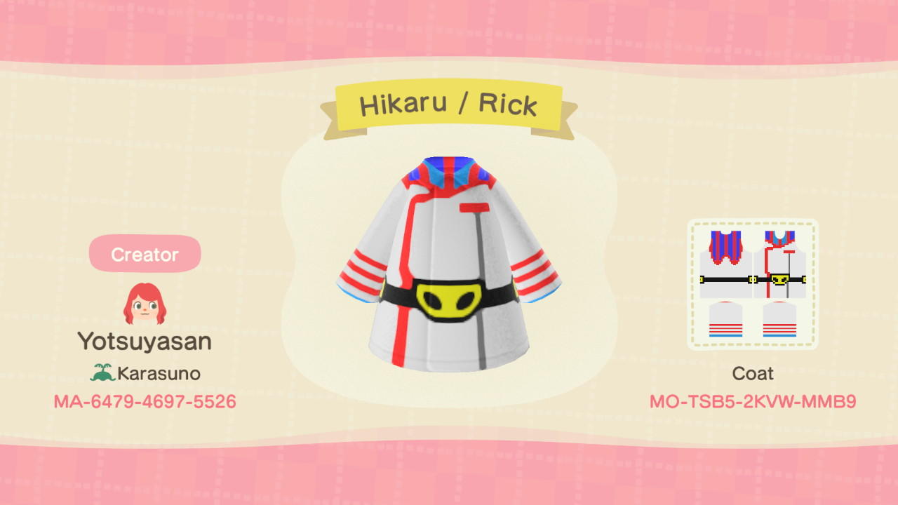 Animal Crossing Design Code: MO-TSB5-2KVW-MMB9 Hikaru / Rick