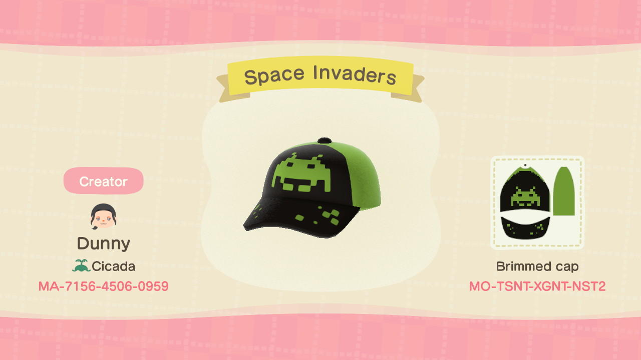 Animal Crossing Design Code: MO-TSNT-XGNT-NST2 Space Invaders Hat
