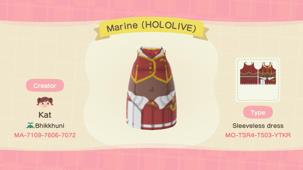 Animal Crossing Design Code: MO-TSR4-T503-YTKR Marine (HOLOLIVE)