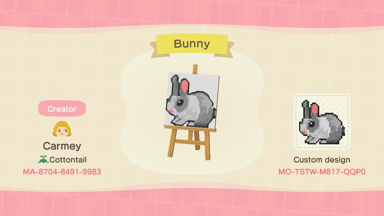 Animal Crossing Design Code: MO-TSTW-M817-QQP0 Bunny Rabbit
