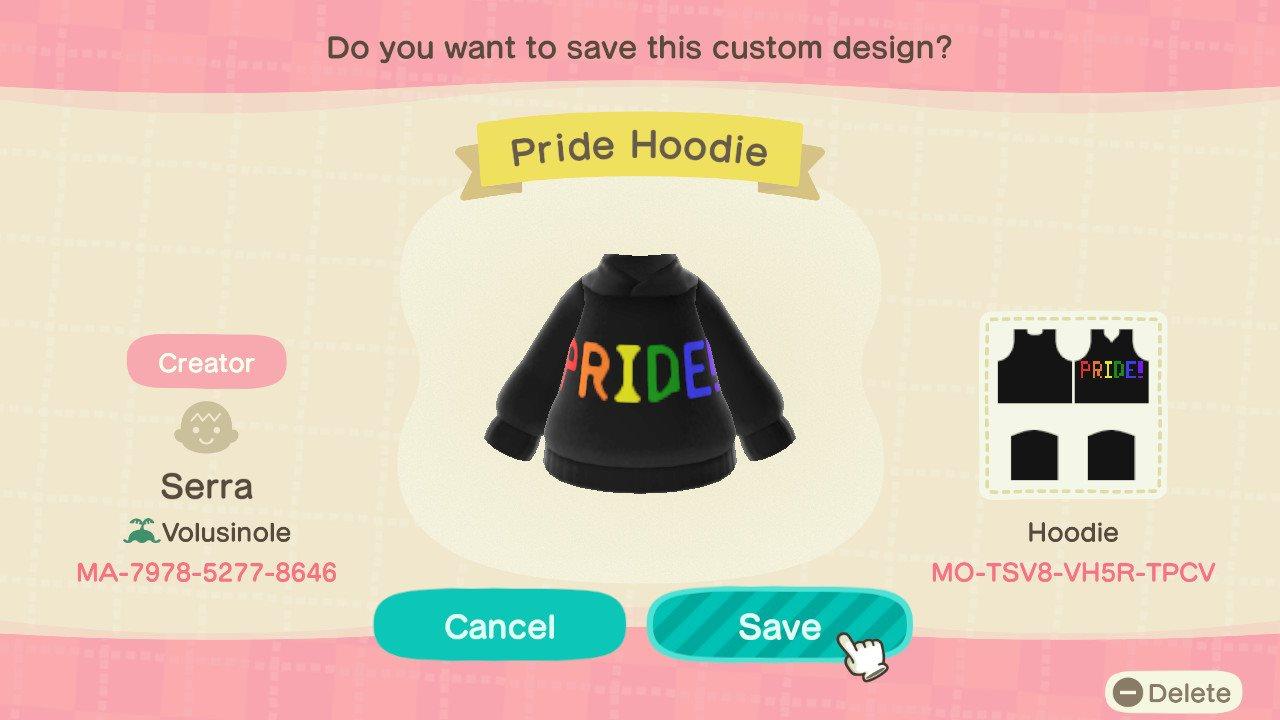 Animal Crossing Design Code: MO-TSV8-VH5R-TPCV Pride hoodie