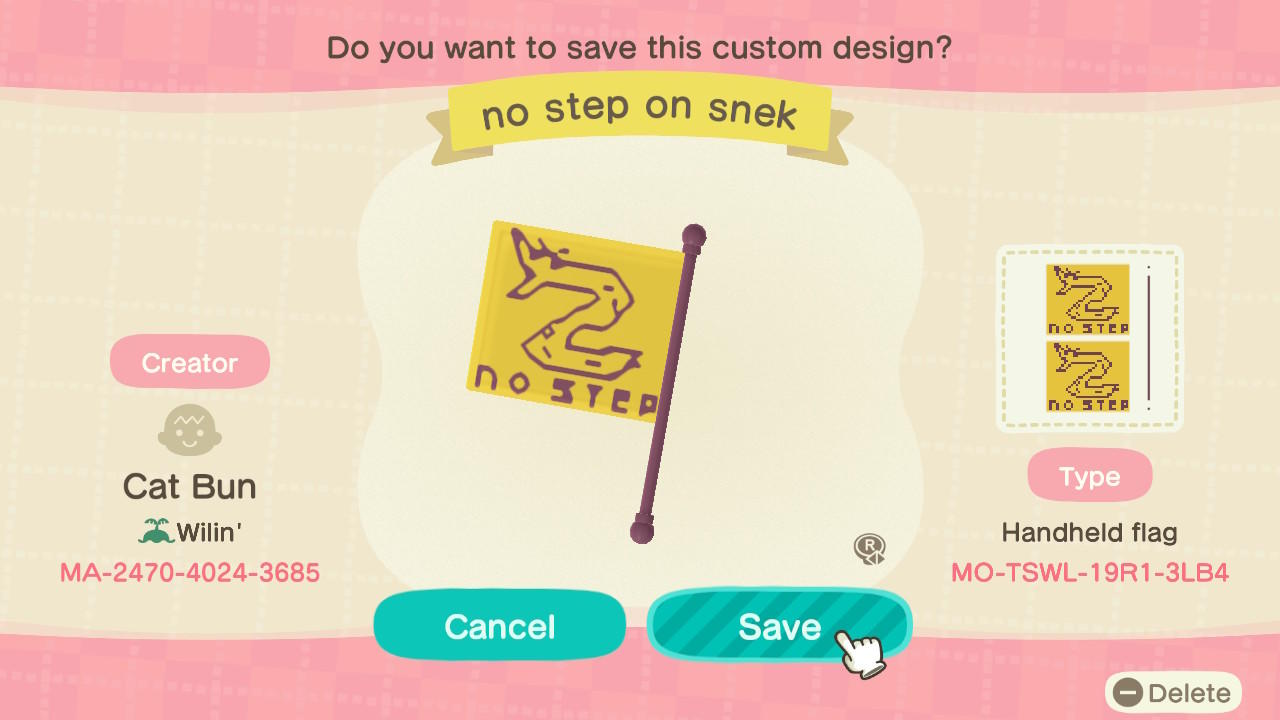 Animal Crossing Design Code: MO-TSWL-19R1-3LB4 no step on snek