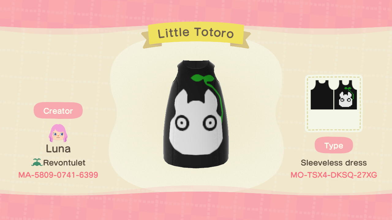 Animal Crossing Design Code: MO-TSX4-DKSQ-27XG Little Totoro