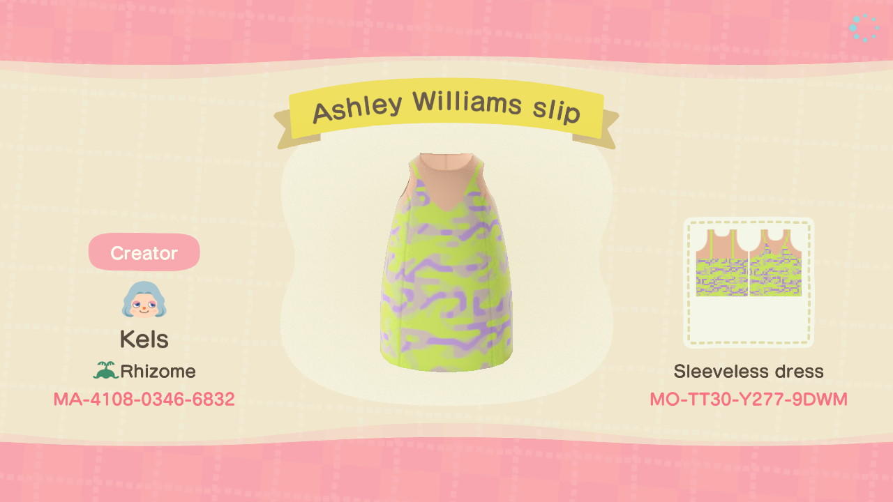 Animal Crossing Design Code: MO-TT30-Y277-9DWM Ashley Williams slip