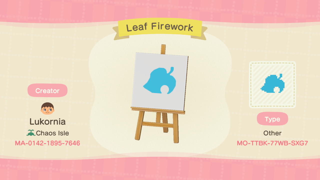 Animal Crossing Design Code: MO-TTBK-77WB-SXG7 Leaf Firework