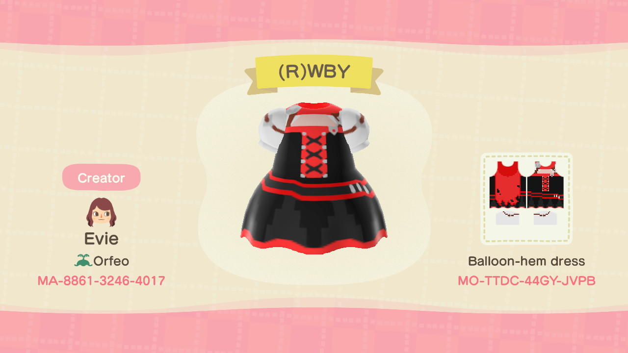 Animal Crossing Design Code: MO-TTDC-44GY-JVPB Ruby Rose RWBY