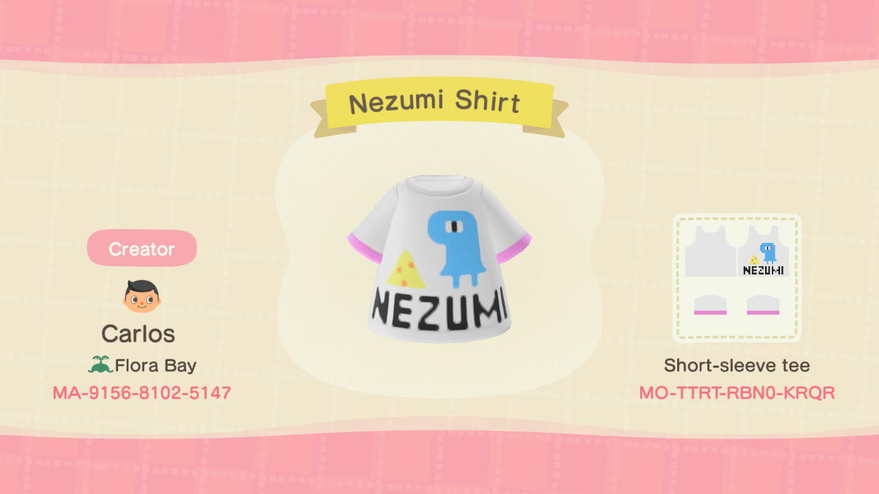 Animal Crossing Design Code: MO-TTRT-RBN0-KRQR Nezumi Shirt