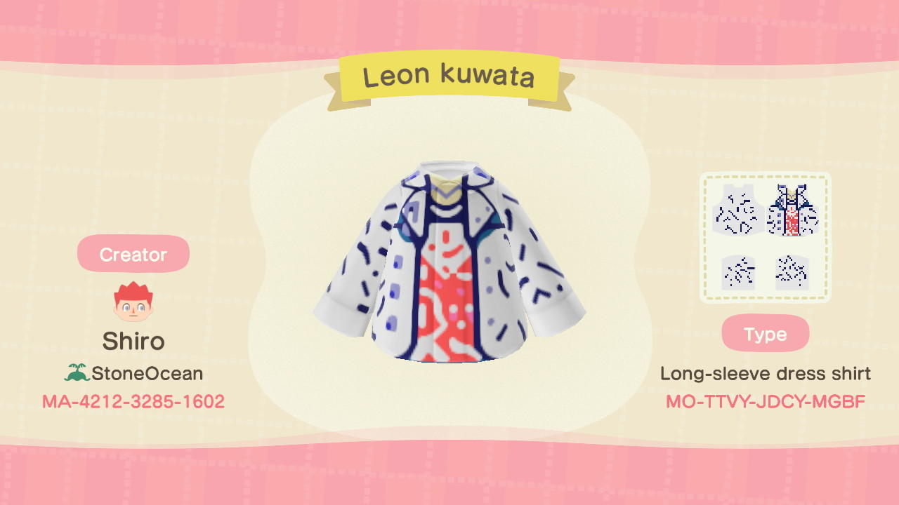 Animal Crossing Design Code: MO-TTVY-JDCY-MGBF Leon's Jacket
