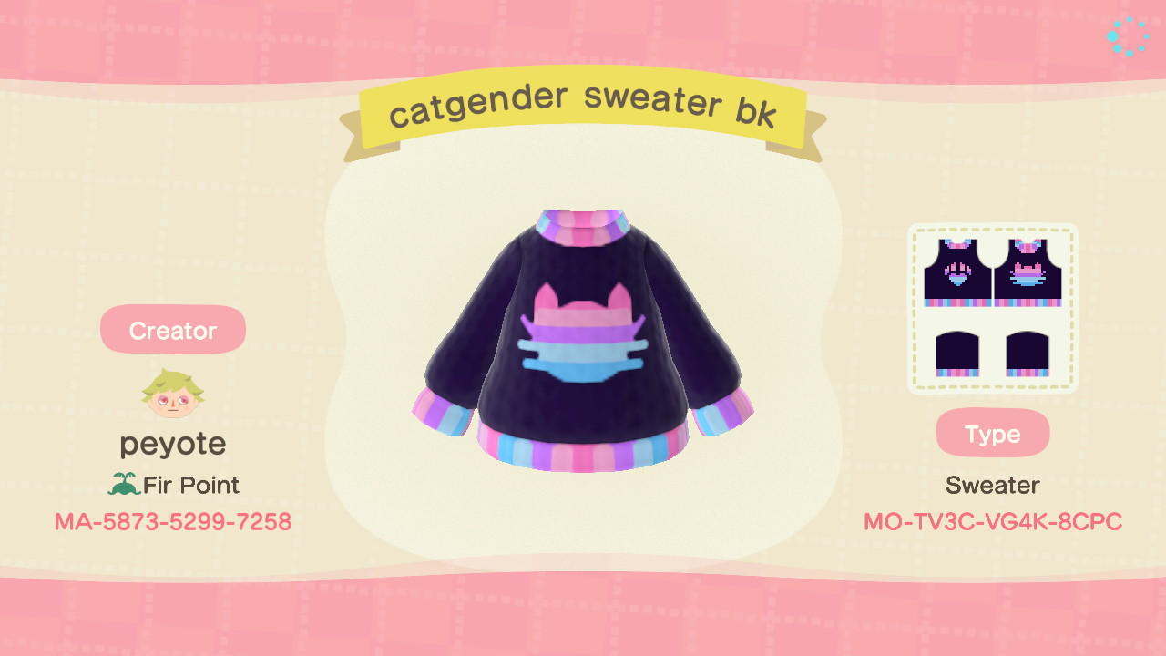 Animal Crossing Design Code: MO-TV3C-VG4K-8CPC catgender sweater bk