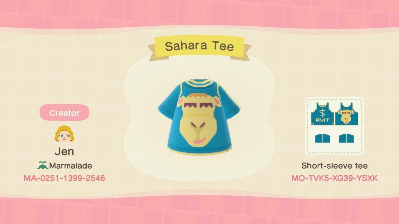 Animal Crossing Design Code: MO-TVK5-XG39-YSXK Sahara Tee