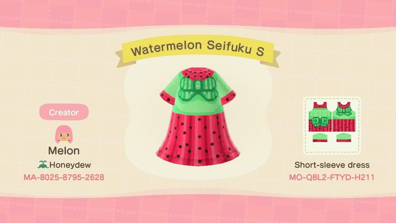 Animal Crossing Design Code: MO-TVL2-PT5F-WHXD Watermelon Seifuku S