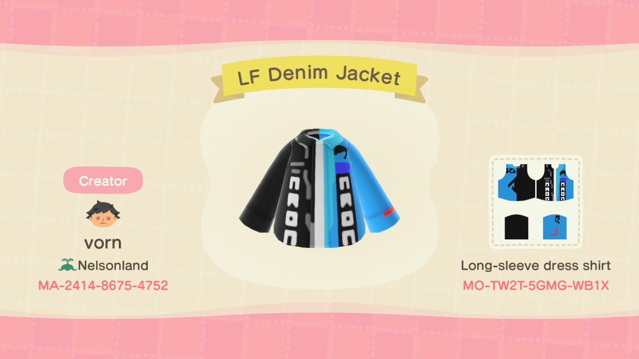 Animal Crossing Design Code: MO-TW2T-5GMG-WB1X LF Denim Jacket