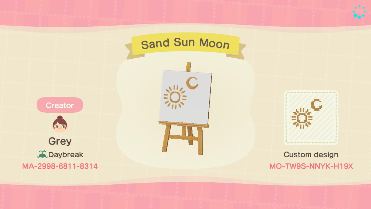 Animal Crossing Design Code: MO-TW9S-NNYK-H19X Sand Sun Moon