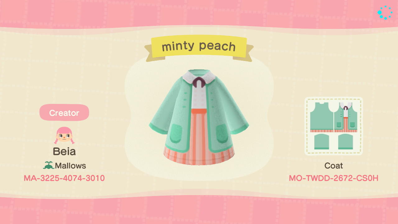 Animal Crossing Design Code: MO-TWDD-2672-CS0H Minty Peach