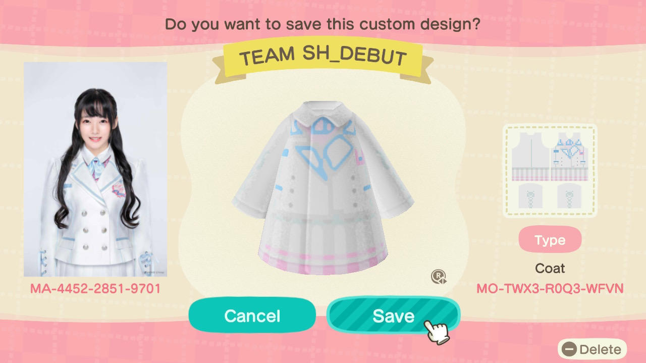 Animal Crossing Design Code: MO-TWX3-R0Q3-WFVN TEAM SH - Debut