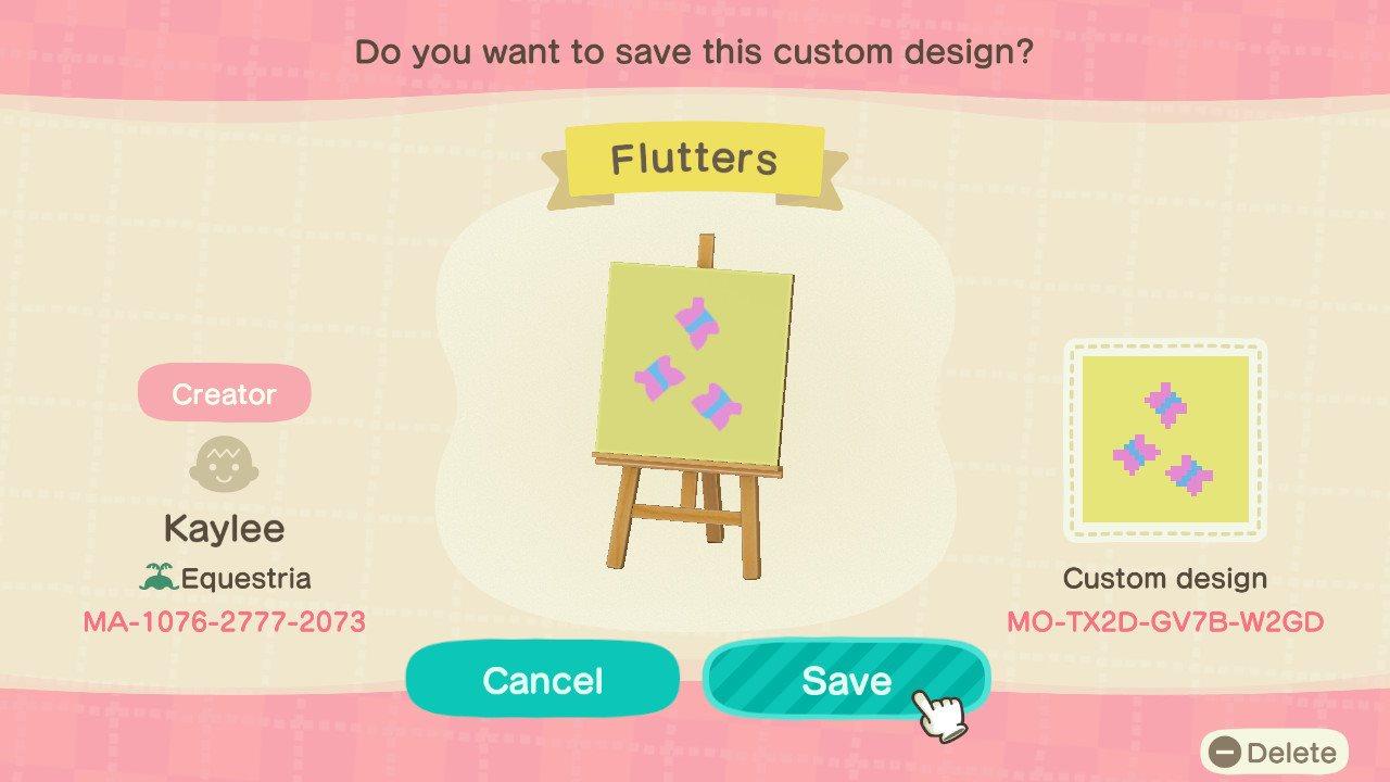 Animal Crossing Design Code: MO-TX2D-GV7B-W2GD Flutters