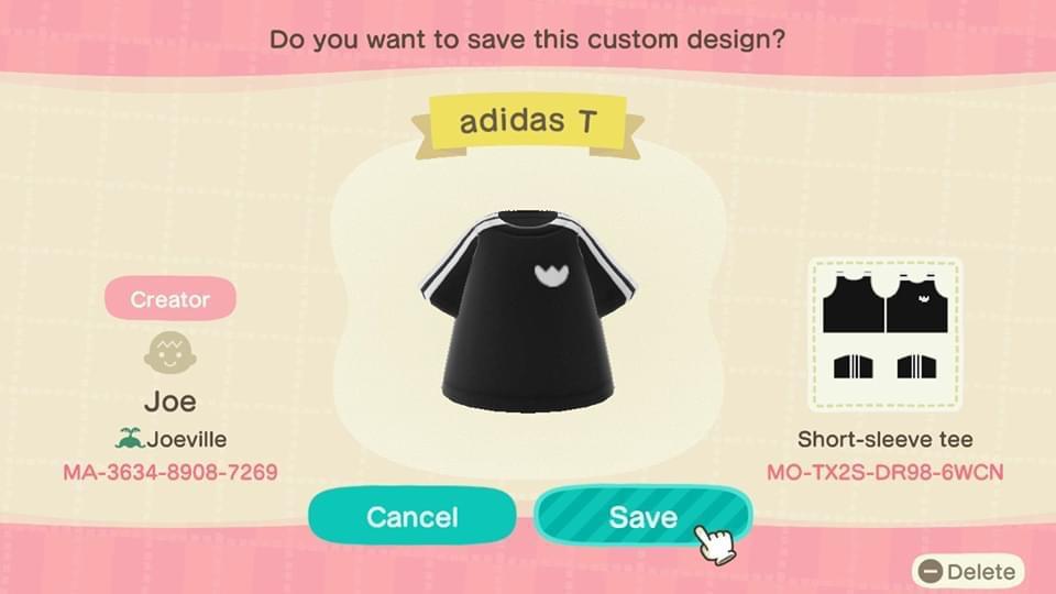 Animal Crossing Design Code: MO-TX2S-DR98-6WCN adidas T