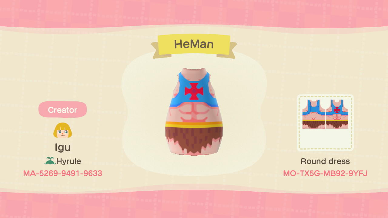 Animal Crossing Design Code: MO-TX5G-MB92-9YFJ HeMan