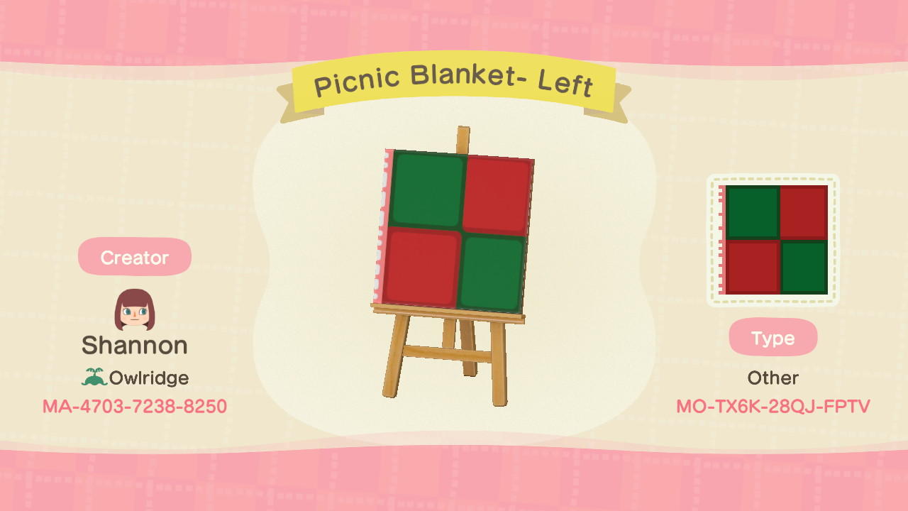 Animal Crossing Design Code: MO-TX6K-28QJ-FPTV Xmas Picnic Blanket