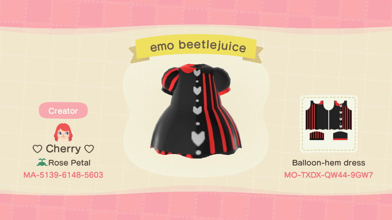 Animal Crossing Design Code: MO-TXDX-QW44-9GW7 Emo Beetlejuice