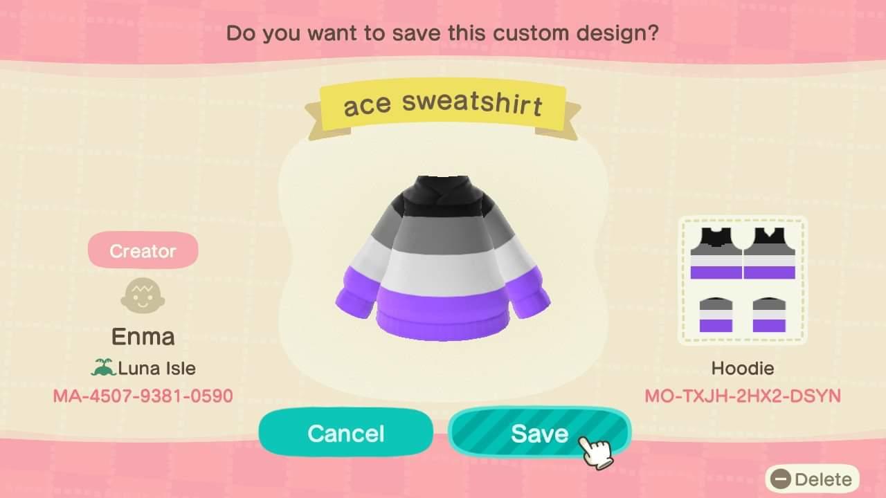 Animal Crossing Design Code: MO-TXJH-2HX2-DSYN Asexual ace pride