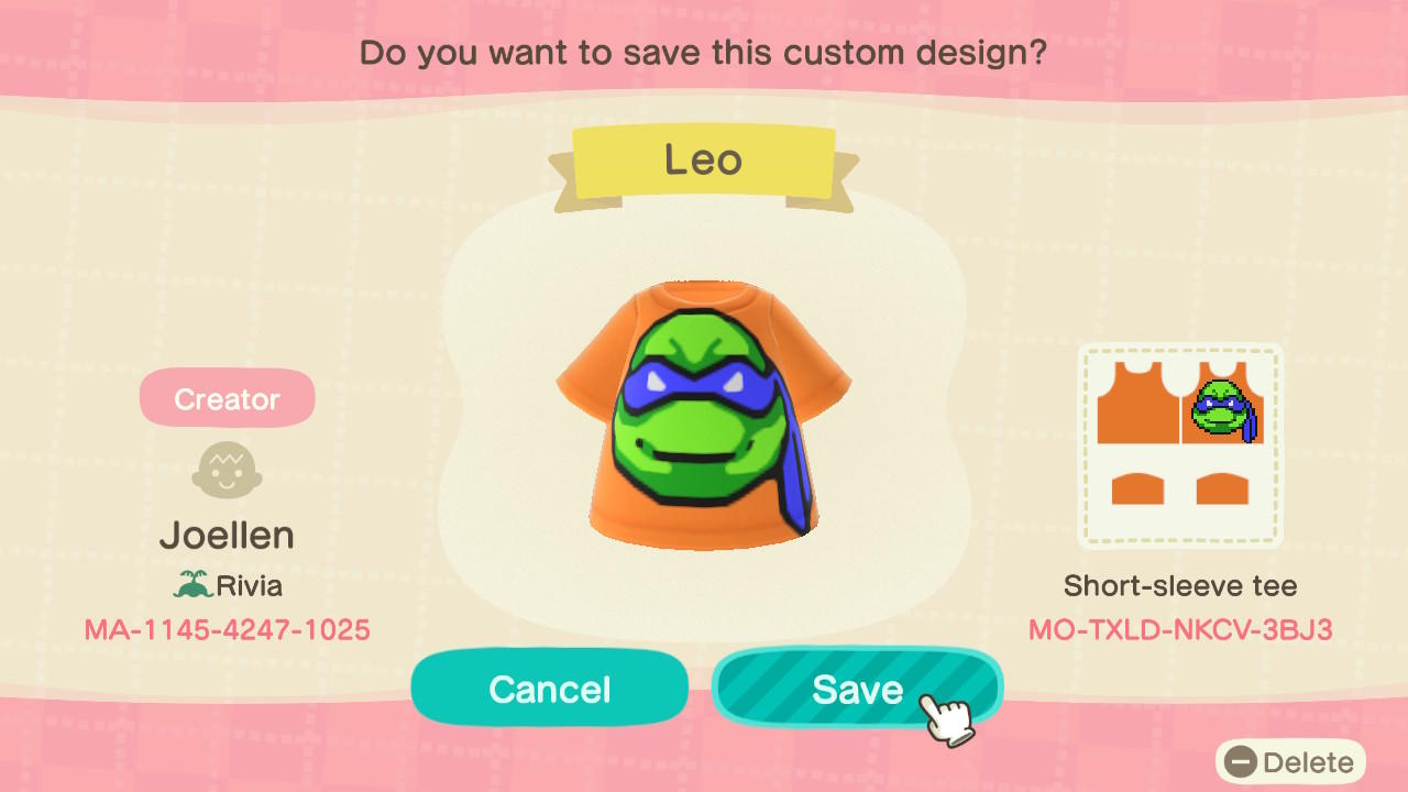 Animal Crossing Design Code: MO-TXLD-NKCV-3BJ3 Leo TMNT