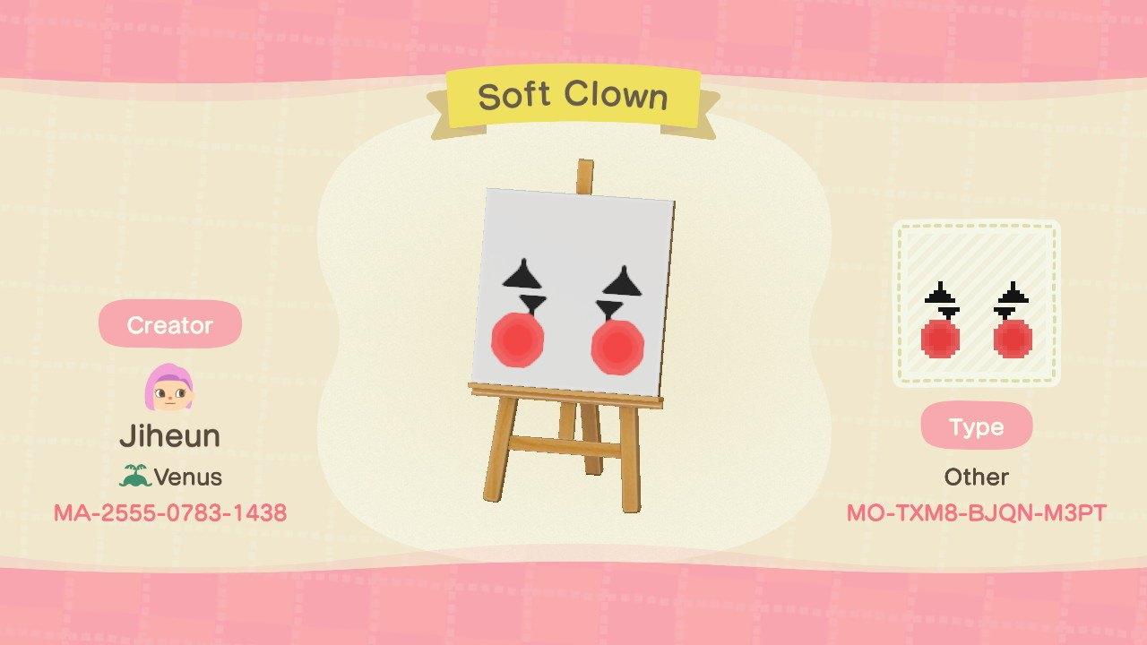 Animal Crossing Design Code: MO-TXM8-BJQN-M3PT Soft Clown Makeup