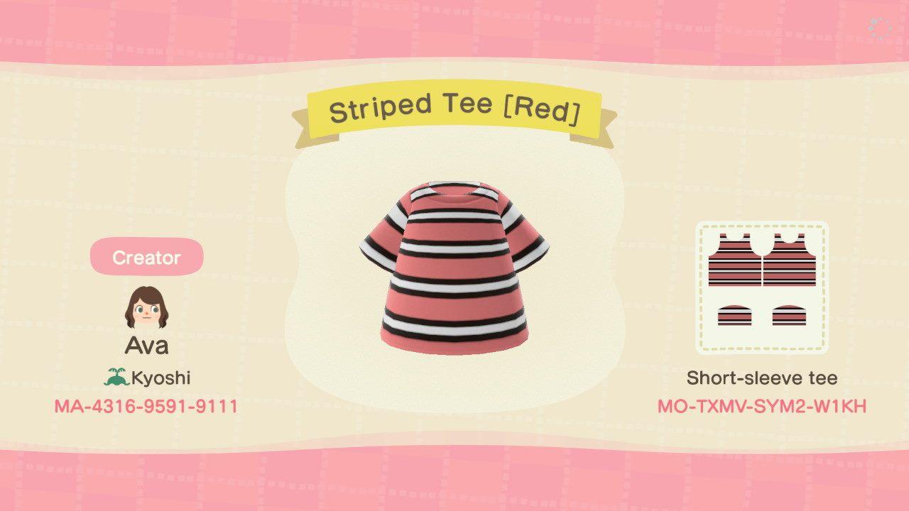 Animal Crossing Design Code: MO-TXMV-SYM2-W1KH Striped Tee [Red]