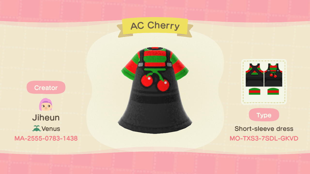 Animal Crossing Design Code: MO-TXS3-7SDL-GKVD AC Cherry Overalls
