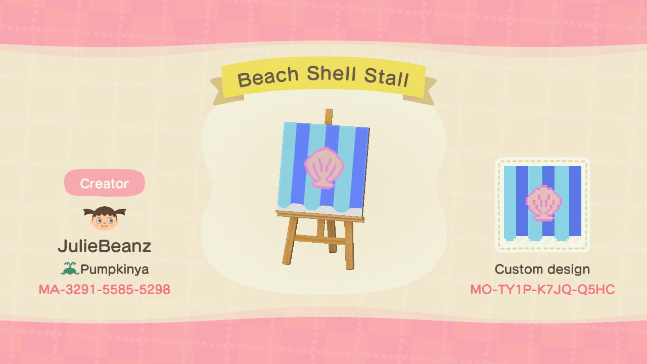 Animal Crossing Design Code: MO-TY1P-K7JQ-Q5HC Beach Shell Stall
