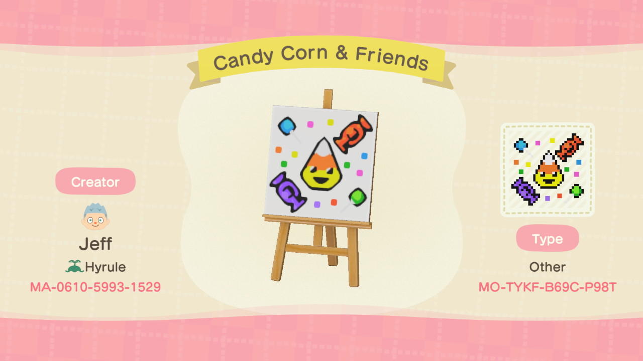 Animal Crossing Design Code: MO-TYKF-B69C-P98T Candy Corn & Friends
