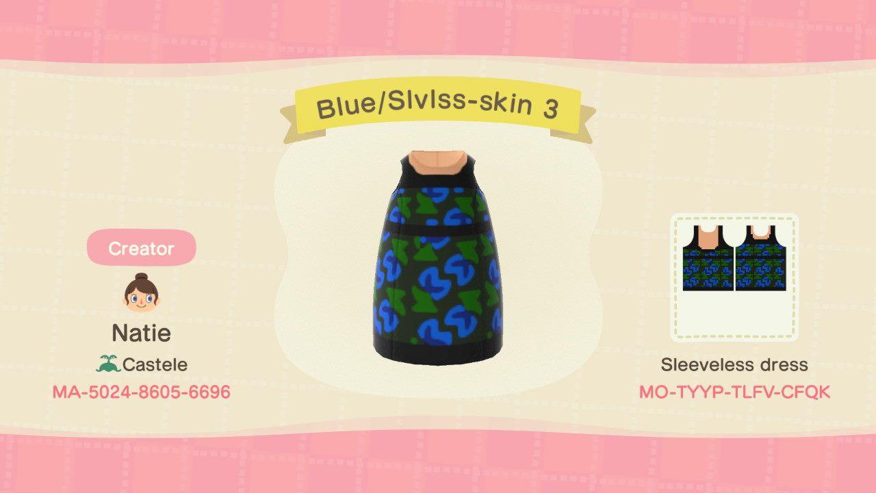 Animal Crossing Design Code: MO-TYPP-TLFV-CFQK Blue/Slvlss-skin 3