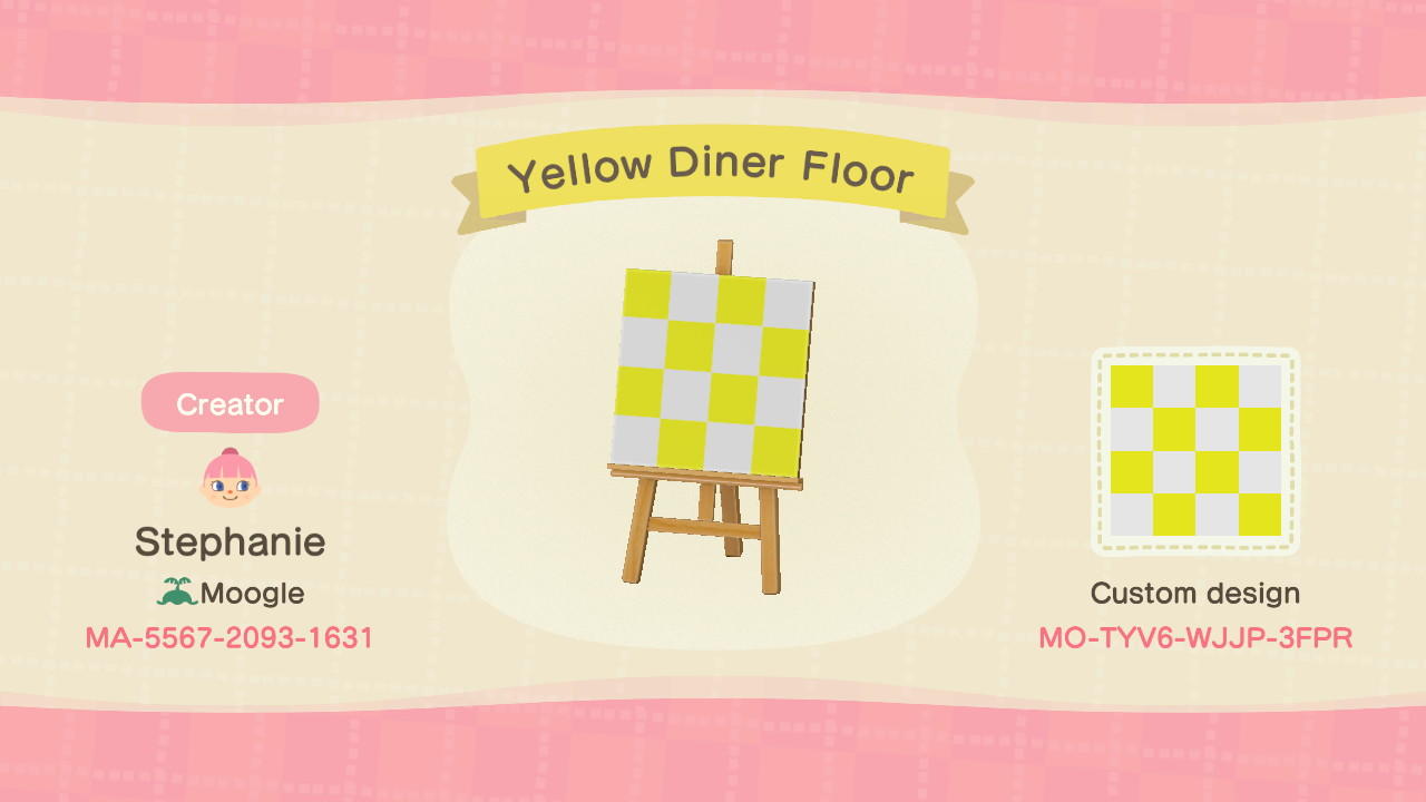 Animal Crossing Design Code: MO-TYV6-WJJP-3FPR Yellow Diner Floor